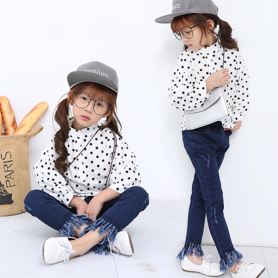 Børn jeans piger efterår forår bomuld denim bukser baby piger casual frynser bukser børn denim outwear 3-11y børn outwear