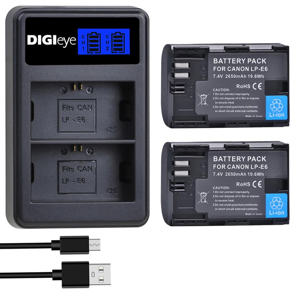4 Uds 2650mAh LP-E6 LP-E6N batería + LCD cargador Dual para Canon EOS 5D Mark II 5D Mark III 5DS 5DS R 6D 6D 7D 7D 80D cámaras: 2 battery set