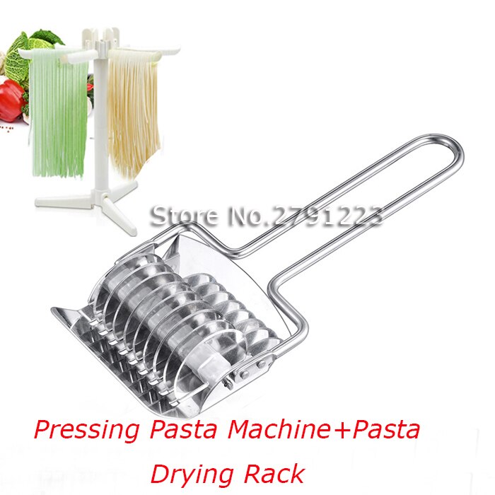 Husholdnings rustfrit stål presning pasta maskine lille manuel nudelmager maskine + pasta tørrestativ spaghetti tørretumbler stativ