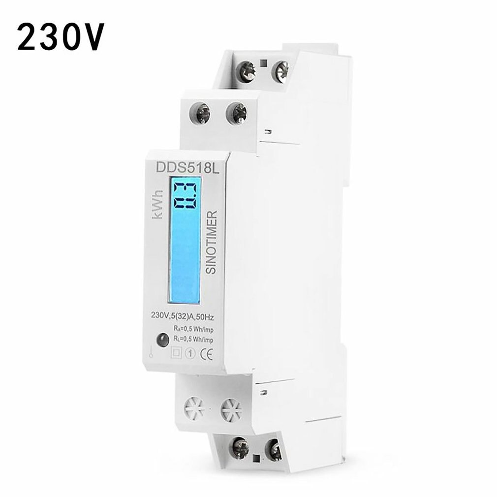 Eenfase Lcd Backlit Wattmeter Stroomverbruik Watt Energie Meter Kwh Ac 5-32A 230V 50Hz 110V 60hz Elektrische Din Rail Mount: 230V 50Hz