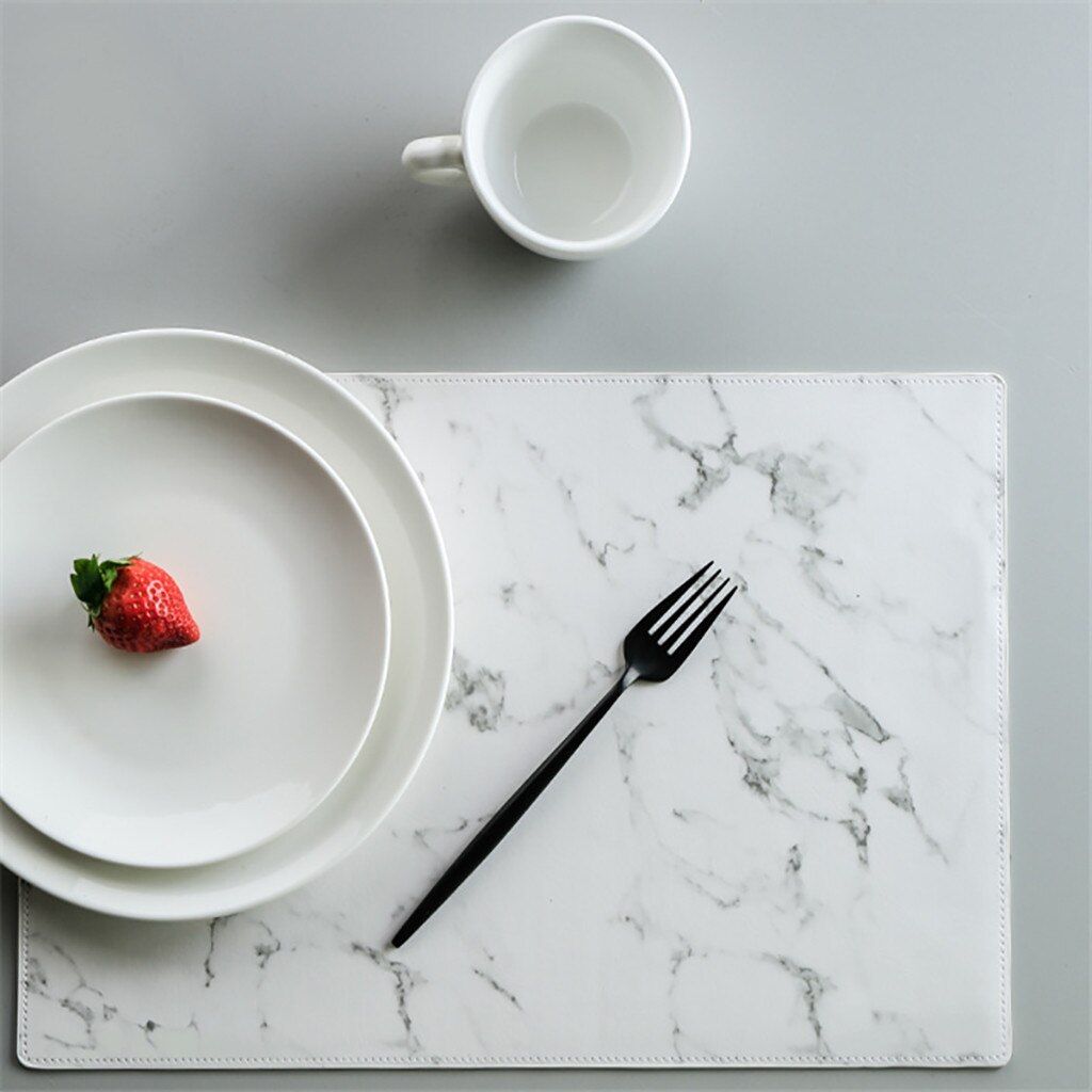 Tafel Mat Lederen Eettafel Placemats Hittebestendige Anti-Slip Keuken Placemats Gemarmerd Leer Placemat