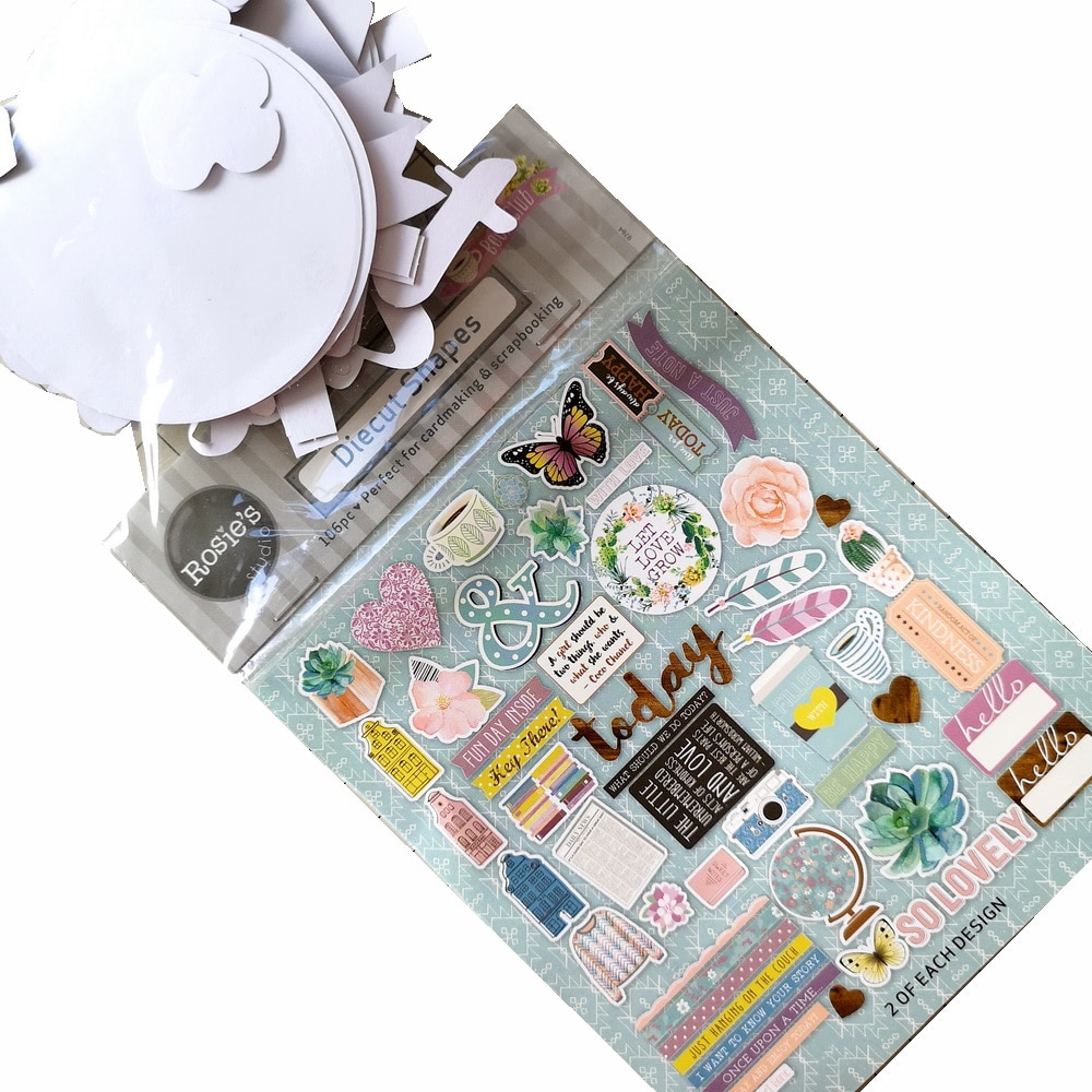 CRZCrafter-Bloc de papel con formas de efemera, diseños de lámina impresa, adornos, 106 uds, álbum de manualidades, fabricación de tarjetas, diario