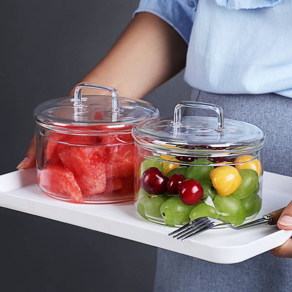 Hittebestendig Glas Kom Transparante Fruit Dessert Met Deksel Snoep Doos Kinderen Slakom Keuken Voedsel Opslag Container