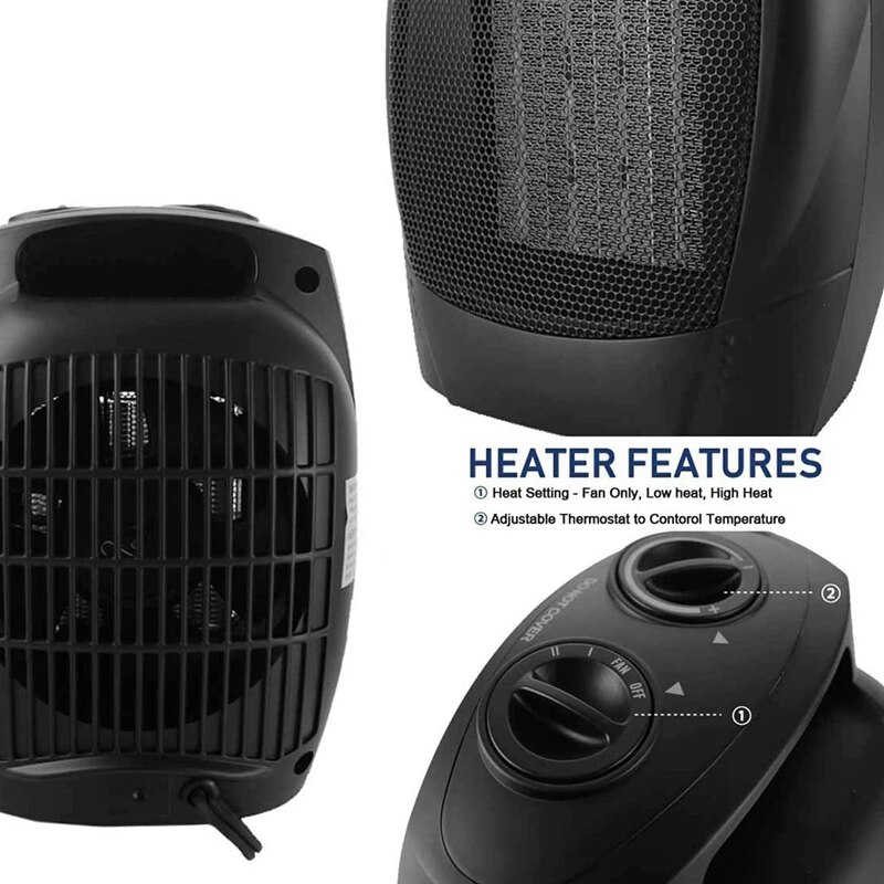 Draagbare Elektrische Kachel, Huishoudelijke Verwarming, Desktop Mini Elektrische Kachel, Voor Indoor En Kantoor (Zwart)