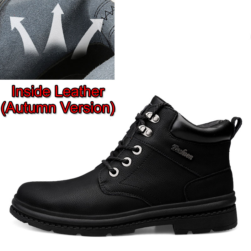 Winter Sneeuw Laarzen Mannen Mannen Warme Laarzen Mannelijke Enkel Lace-Up Casual Botas Mode Handgemaakte Lederen Comfy bont Mannen Laarzen: Black Leather / 13