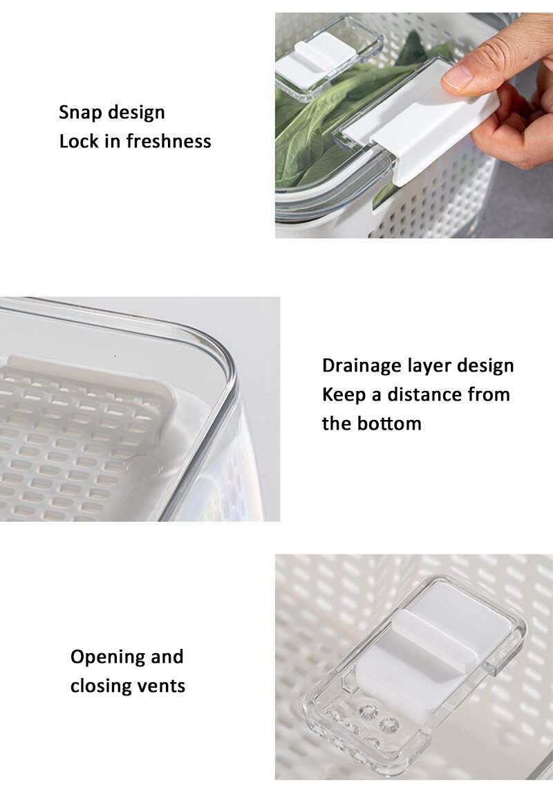Fresh Produce Storage Containers Fridge Drip Basket Produce Saver Refrigerator Storage Basket Set Fresh Vegetable Fruit