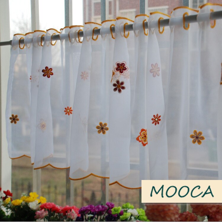 Orange farve blomst broderet køkkengardin færdigt kort køkkengardin hvidt cafegardin 40 x 180cm