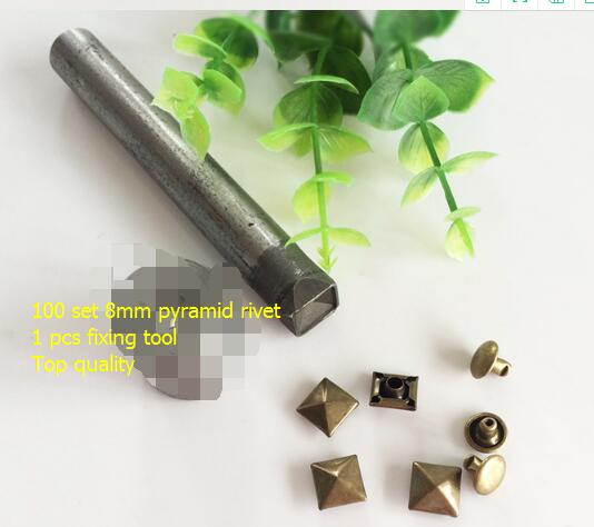 1set Square Rivet Fixing tool kit+ 100set 8 Pyramid Studs Rivet Nailhead Spike Square Leather Craft DIY Rock Punk: Antique brass