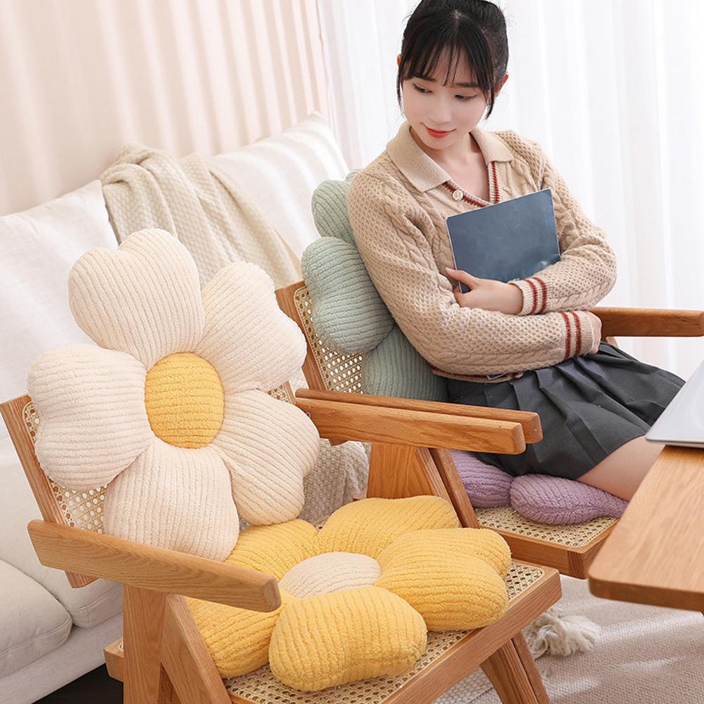 Coussin de fleurs en peluche à 5 pétales, décor de chambre Girly, oreiller tournesol, baie vitrée, réglage de fleurs roses, oreiller de siège de chambre d'enfants