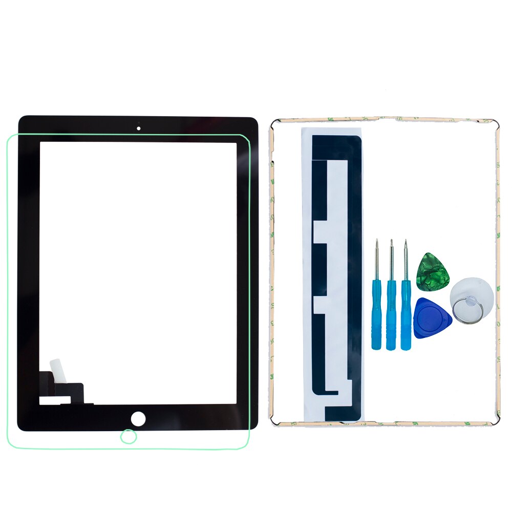 100% Voor Ipad 2 A1395 A1396 A1397 Touch Screen Digitizer Sensor Glas Panel Met Midden Frame + Adhesivetools + gehard Glas +: black no home button