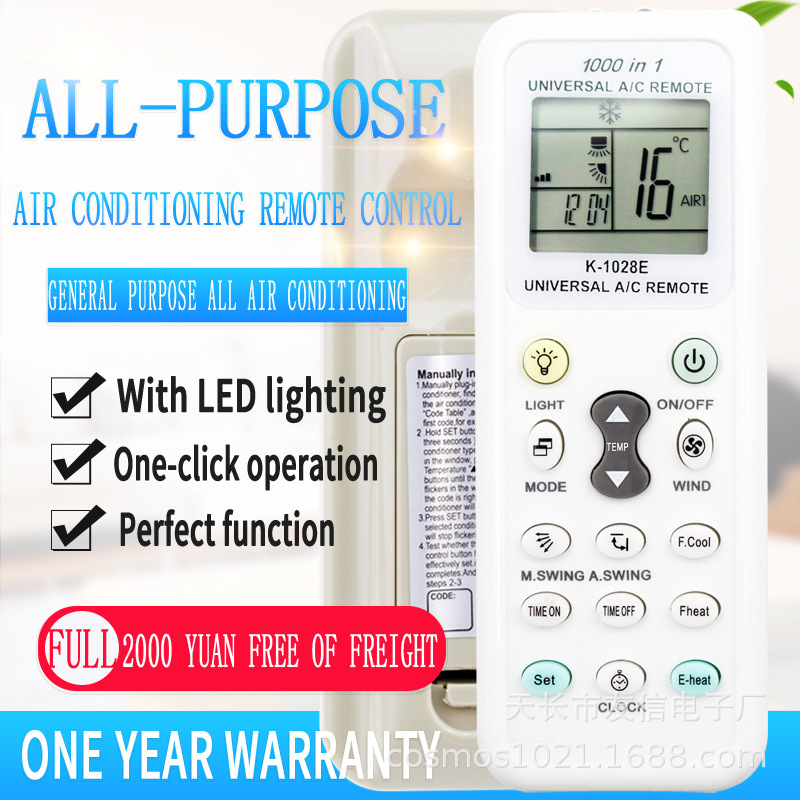 1000 en 1 Control remoto inalámbrico K-1028E AC Digital LCD consumo de energía aire A/C Control remoto Universal para aire acondicionado: Morado