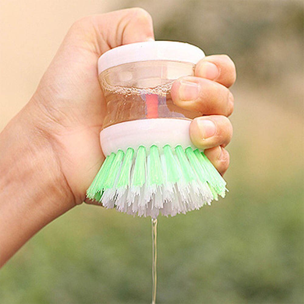 Kitchen Dish Brush With Liquid Soap Dispenser Plastic Pot Dish Cleaning Brush Home Cleaning Products Kitchen Washing Utensils: White