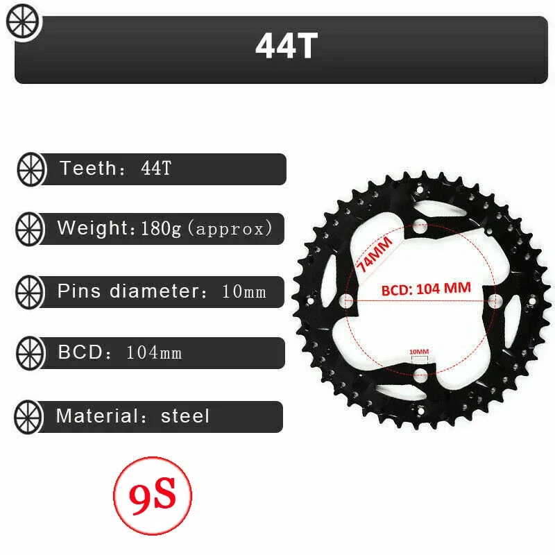 BUCKLOS MTB kettingblad 2*10S 3*10S 3*9S mountainbike kettingwiel dubbele triple speed fiets kroon 22T 24T 32T 42T 44T 26T 38T: Rood