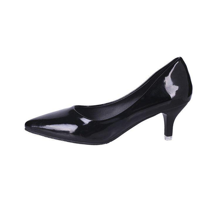 Chaussures de bureau simples pour femmes, grande taille 34-43 , bout pointu, groupe de pompes pour femmes, talons hauts peu profonds, chaussures de fête en pu pour femmes: Noir brillant / 42