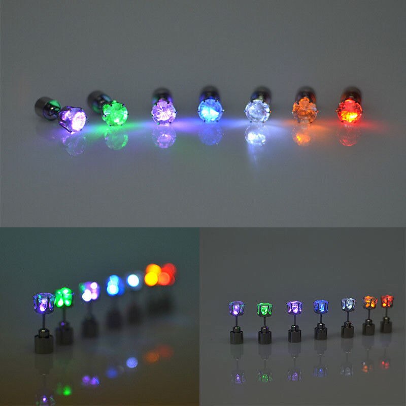 Colorful Hipster Led Earrings With Flashing Luminous Studs Gemstone Women Men Led Grow Light Up Bright Dance Earring: MULTI
