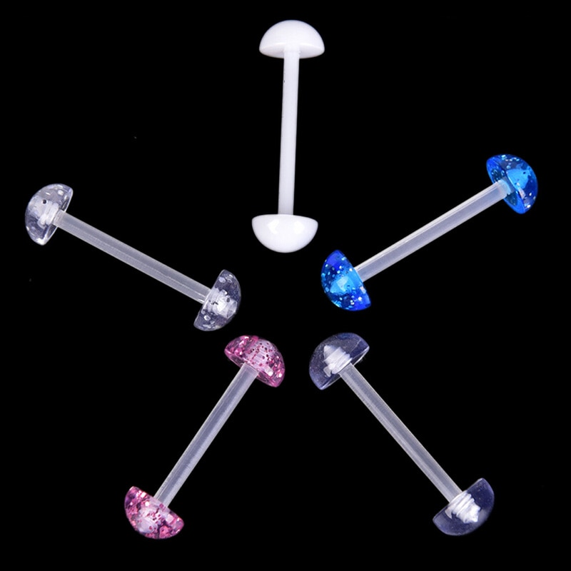 5Pcs/Set Mixed Acrylic Ball Barbell Soft Bar Tongue Ring Studs Body Piercing