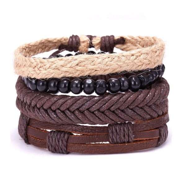 4pcs/set Ethnic Braided Leather Bracelets &amp; Bangles for Women Multilayer Wristband Vintage Handmade Bracelet Men Jewelry: 1