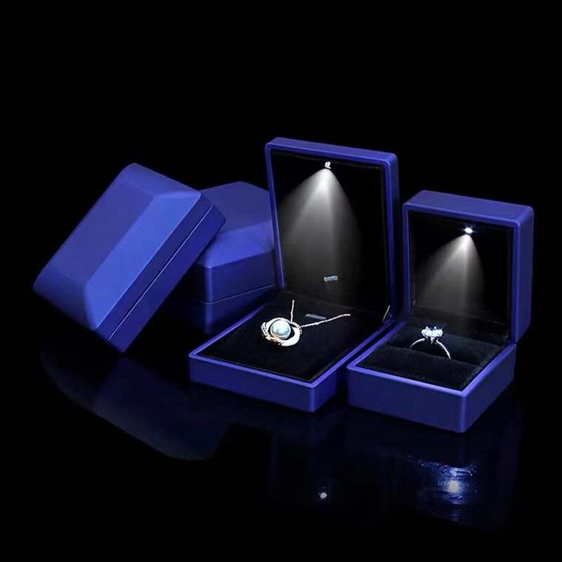 Led upplyst örhänge ring box vigselring lådor hänge halsband förvaringsfodral smycken display box födelsedag