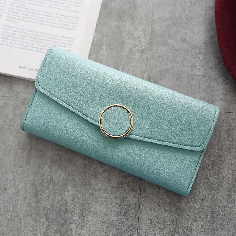 Damen-geldbörse, lange handtasche aus pu-leder, reißverschluss, metallkreis-dekor, geldbörse mit schnappverschluss, münzfach, Kupplung: Blau