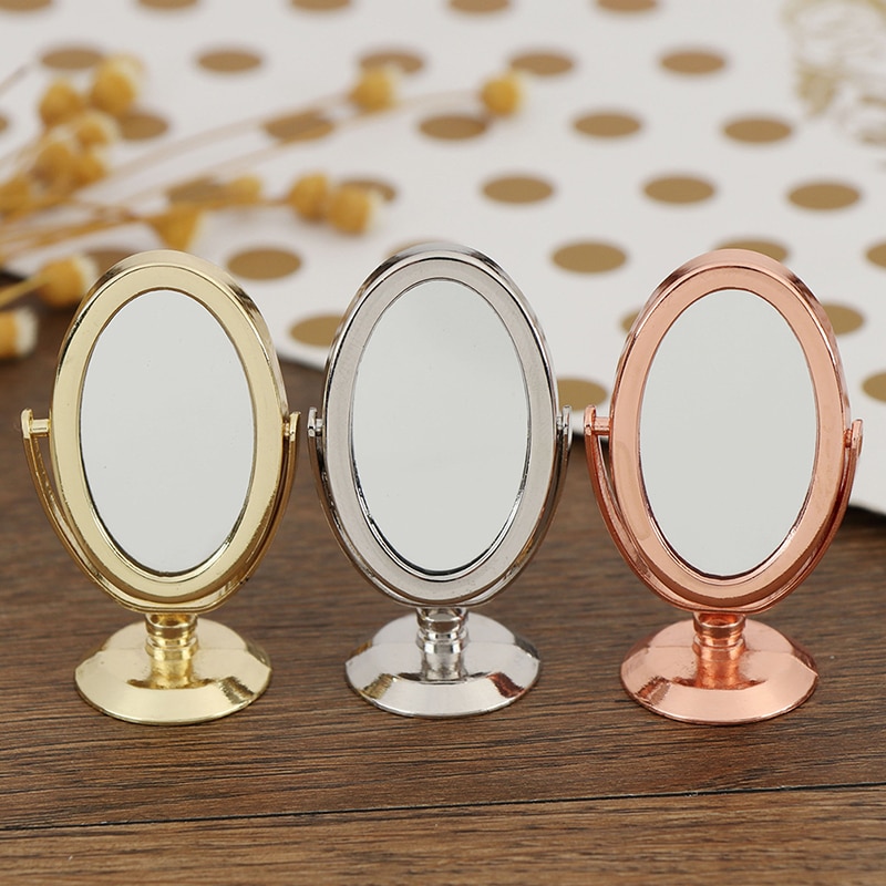 Dollhouse Miniature Vintage Vanity Mini Mirror 1/12 Scale Dolls Bathroom Furniture Toy Accessories Glod Sliver Rose Gold