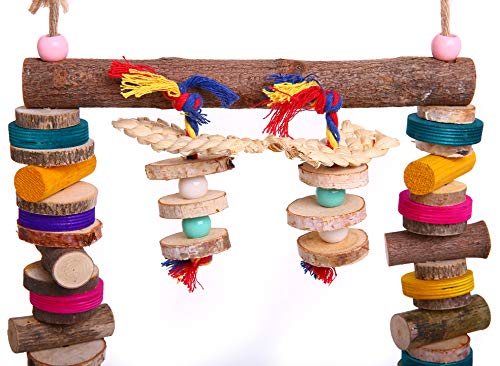 Bird Wooden Cotton Rope Chew Small Medium Large Parrots Metal Hook to Easily Place onto the Bird Cage or Bird Stand Playground