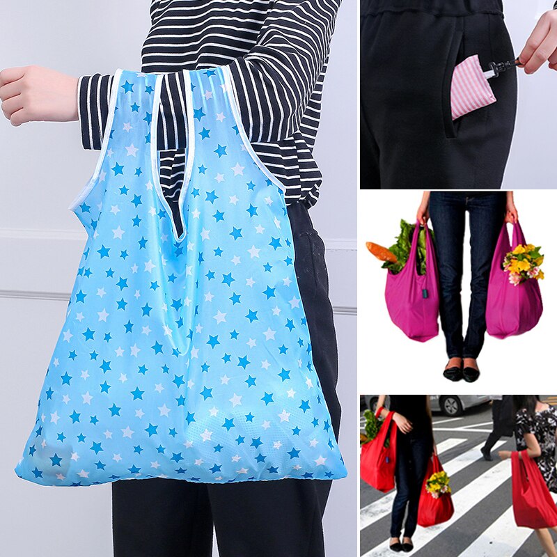 Bolso de compras plegable al azar, 1 pieza, , reutilizable, para almacenaje de alimentos con llavero, bolsa de mano práctica reciclada, a la