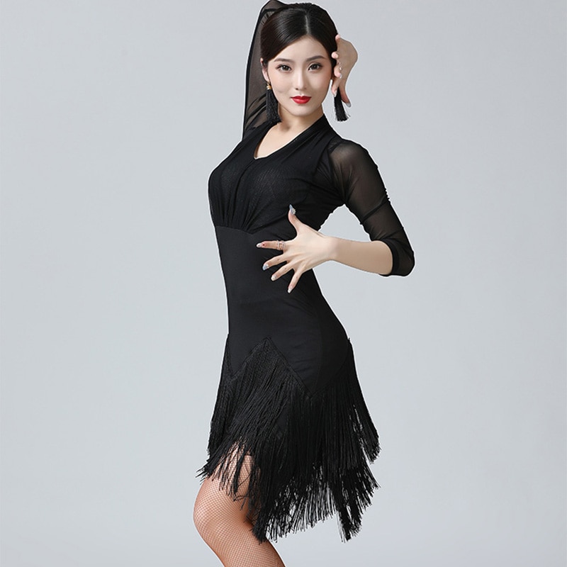 Latin Dans Jurk Voor Vrouwen Zwart Kwastje Latijns Praktijk Kleding Dans Kostuums Concurrentie Moderne Party Ballroom Professionele