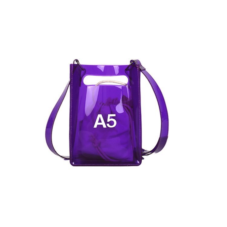 Mode Vrouwen Messenger Bag Transparante PVC Verticale Brief Schoudertas A4 A5 Zomer Creatieve Strandtas Interne Tasje: Purple A5