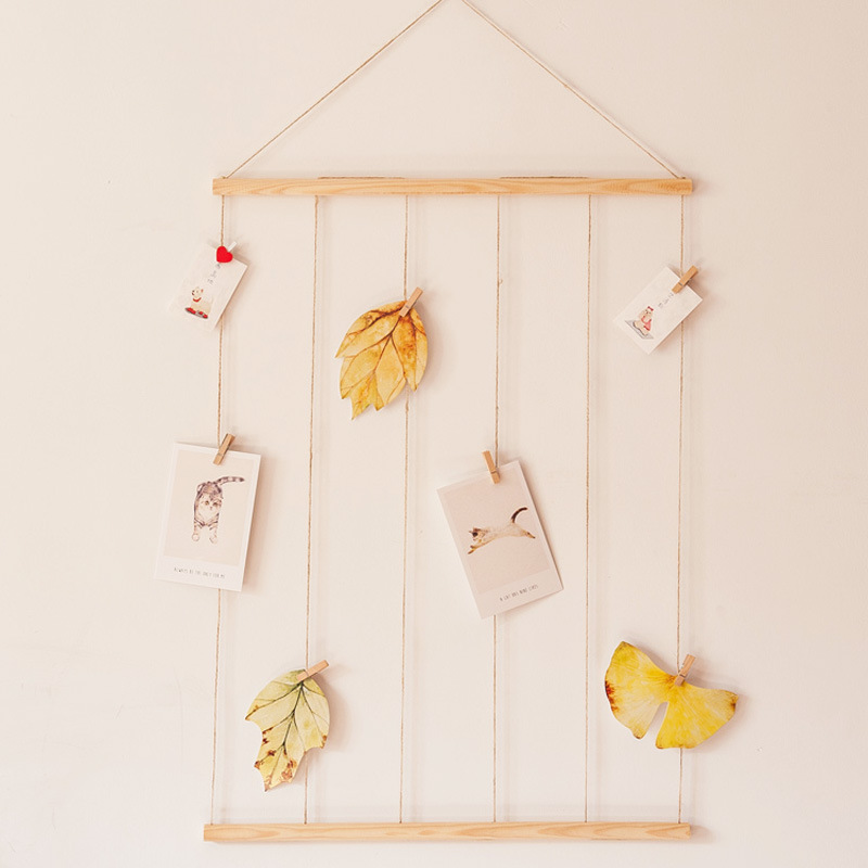 Handgemaakte grote houten stok hangende diy fotodisplay macramé wandhanger foto organizer met clips foto achtergronddecoratie