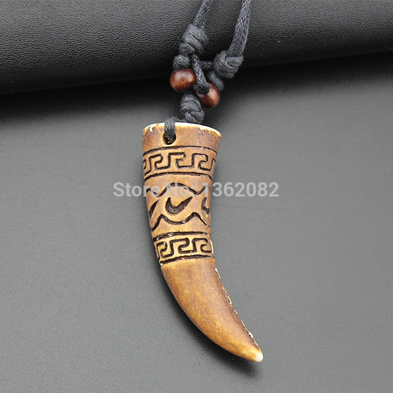 Lot 12pcs Cool boy men's Imitation Bone Carving totem Wolf Tooth Charms Pendants Amulet Necklace MN334
