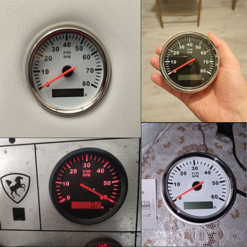 8000 rpm Tachometer Boat Car Marine Tacho Gauge with LCD Hourmeter 85mm Tachometer Diesel &amp;Gasoline Engine RPM Gauge 9~32V