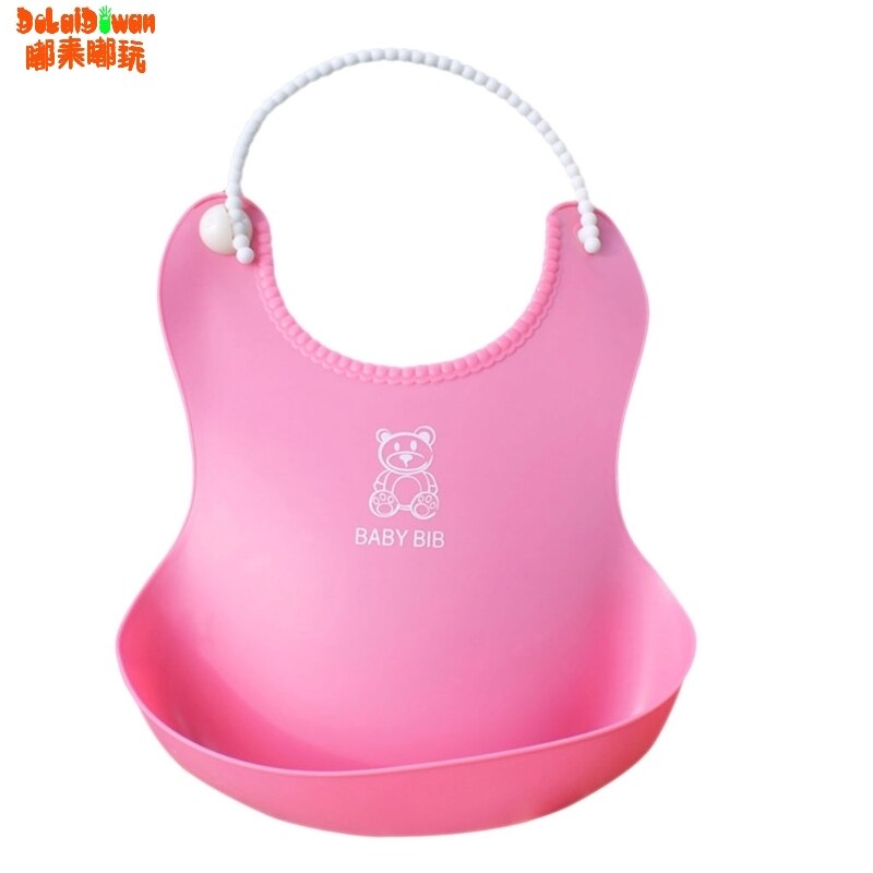 Baby Infant Toddler Waterproof Silicone Bib Infants Feeding Lunch Roll-up Apron BPA free: Pink