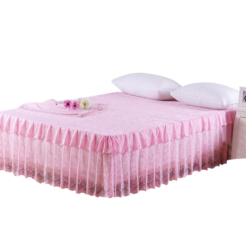 Blonder blomsterlagner skønhed prinsesse monteret sengetøj lagen madras sengetæppe seng nederdel sengetæppe nederdele til senge lyserød: 200 220cm- stk