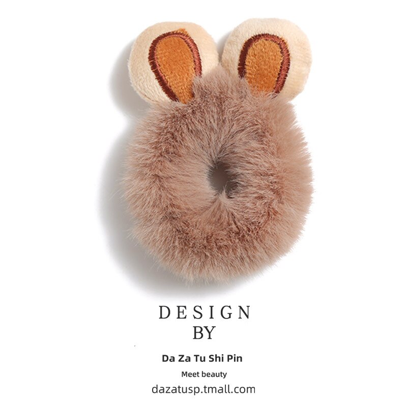 Winter Girls Cute Cartton Animals Ears Plush Scrunchie Ponytail Holder Hair Rubber Bands Headband Hair Accessories: 15