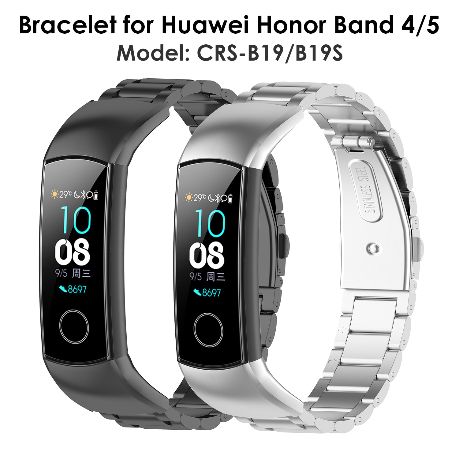 Metal Strap for Huawei Honor Band 5 / Honor Band 4 Wristband Steel Bracelet Accessories Stainless Watchband Woman Man