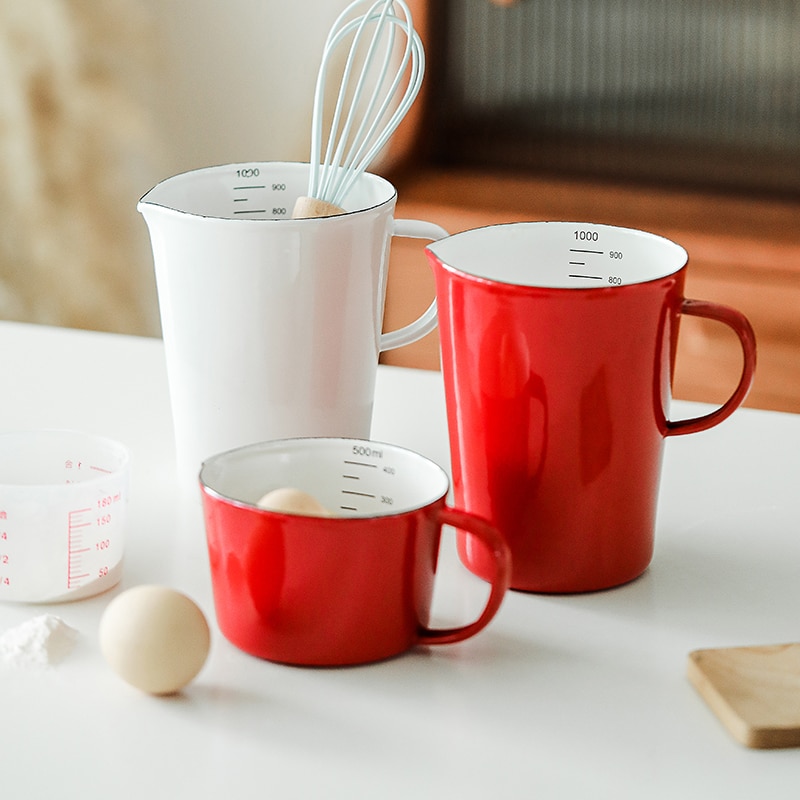 Japanische porzellan emaille messbecher mit skala griff haushalt wärme-beständig backen küche werkzeug kaffee Tee tasse