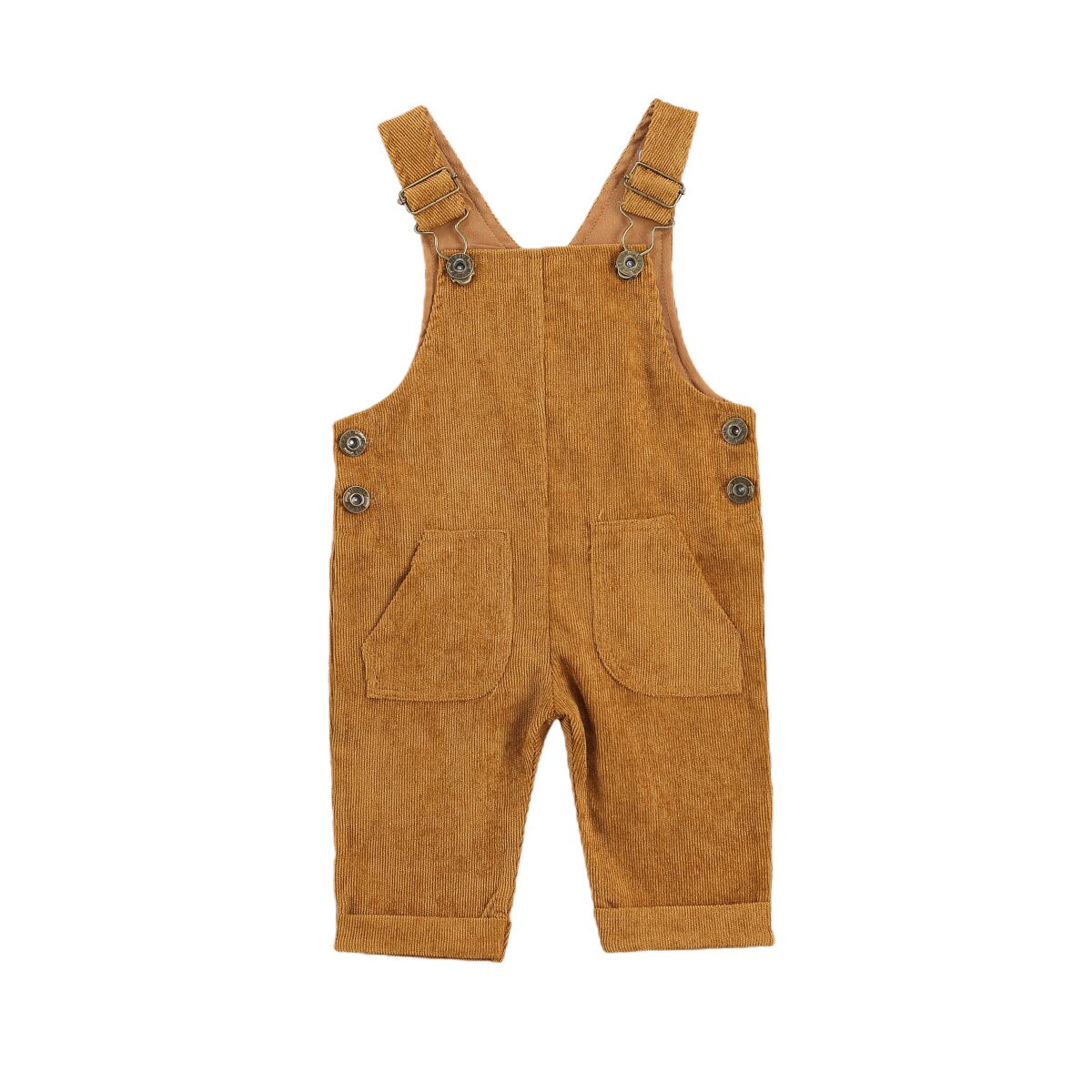Pantalones de tirantes con botones para bebés y niños, pantalón holgado con bolsillos de Color sólido, traje con hebilla ajustable, 0 a 24 meses,: Yellow / 6 meses
