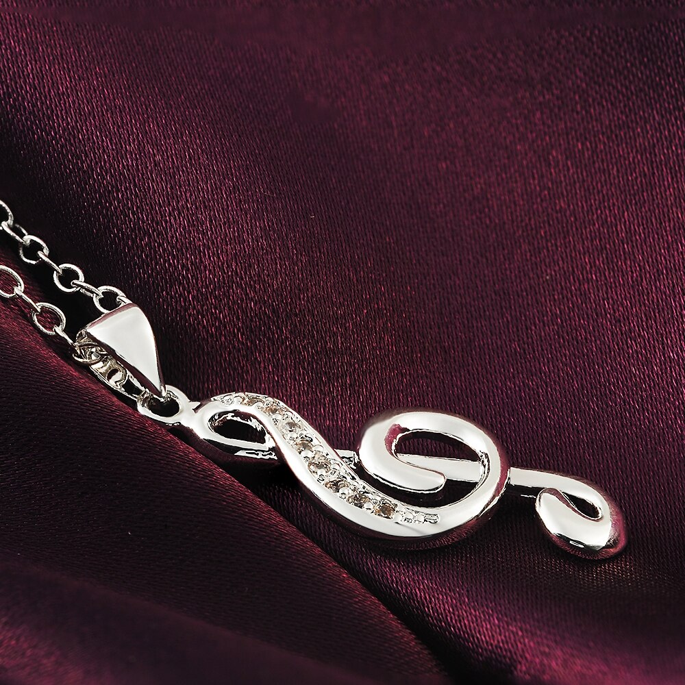 AGLOVER AAA Zircon 18 Inches 925 Sterling Silver Music Note Pendant Necklace For Women Charm Jewelry Party Birthday