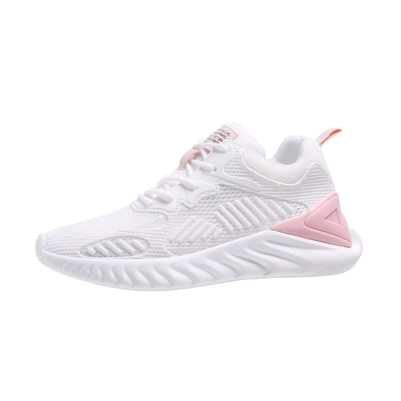 Tênis feminino leve de malha respirável, moda feminina, para treino, academia, sapatos esportivos, 2020: White Pink / 7