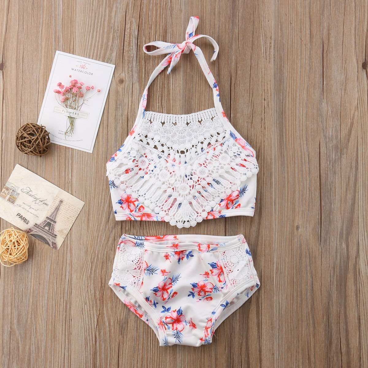 2Pcs Toddler Baby Girl Lace Swimwear Bathing Suit Bikini Outfits Swimsuit Sets