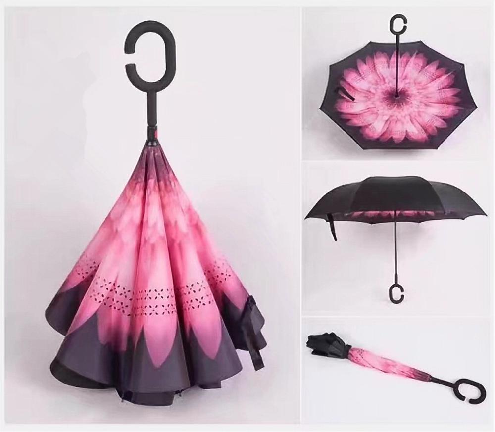 Windproof Reverse Folding Double Layer Inverted Umbrella Self Stand umbrella rain/sun women/men flowe durable: fenjuhua