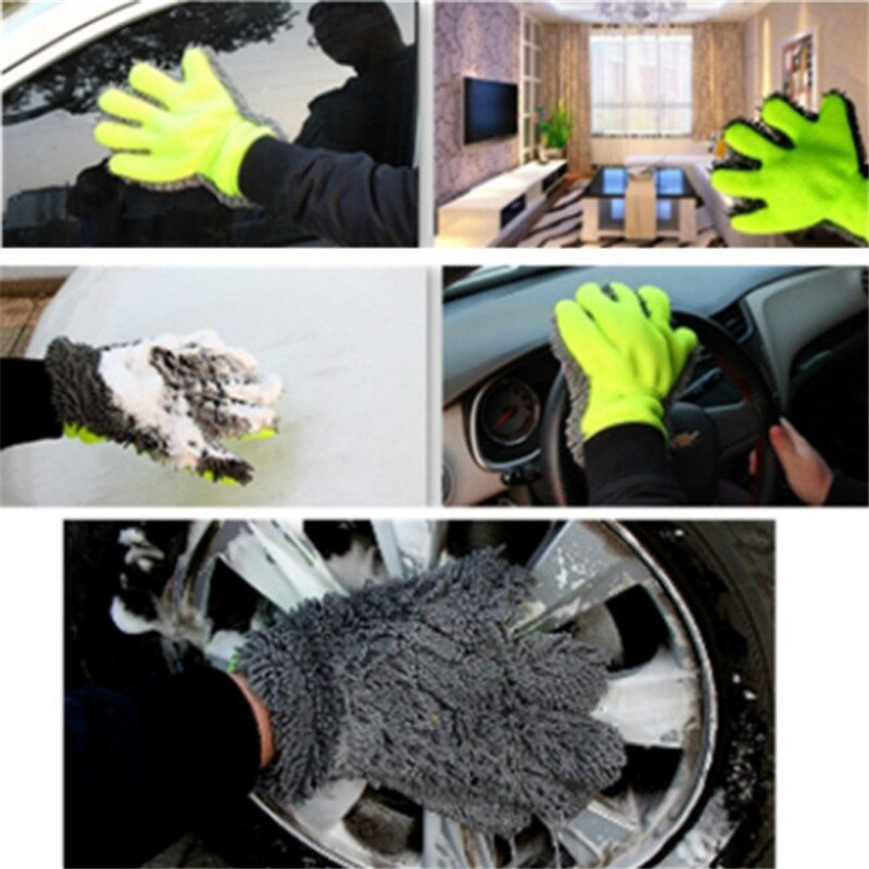Guantes para lavado de coches, guantes de malla suave con respaldo sin arañazos, microfibra de chenilla de fibra ultrafina para lavado y limpieza de coches