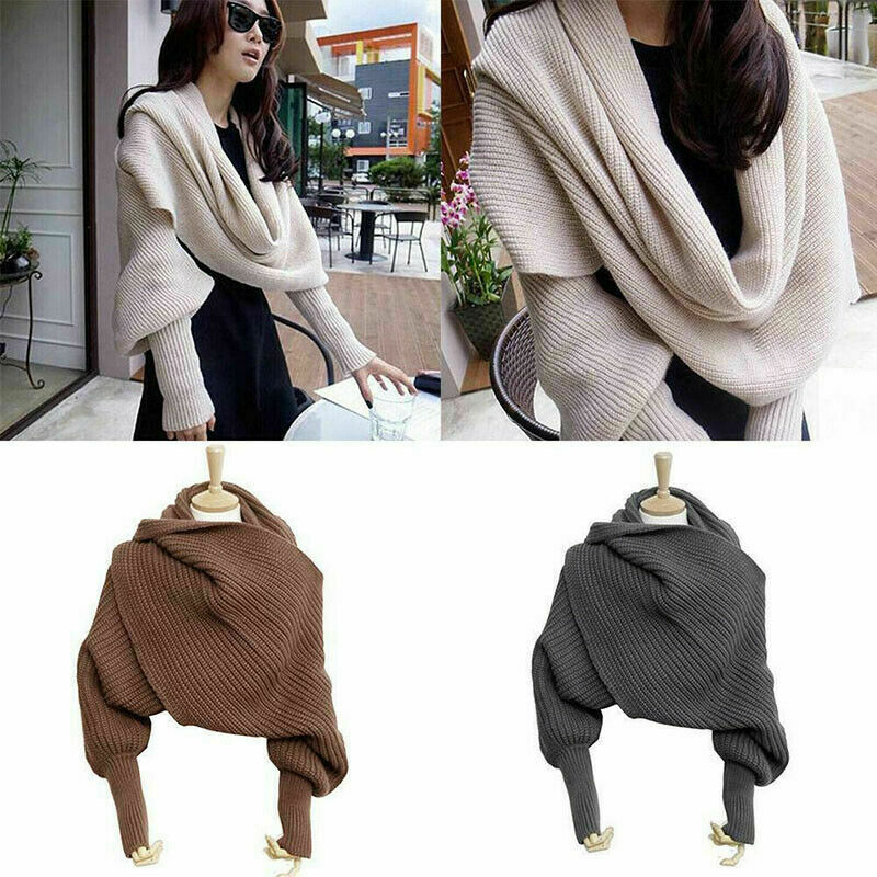 Neue Neuheit unisex Frauen Gestrickte Schal Mit Ärmeln Lange Für Damen Schals wickeln Solide Winter warm Schal