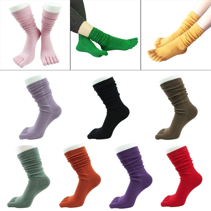 Chaussettes Tube longues à cinq doigts pour femmes, Simple, couleur unie, doux, respirant, orteils séparés, bonneterie en coton, automne décontracté