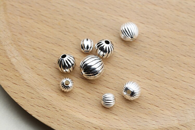 3/4/5/6/8/10MM 925 Sterling Silver a Forma di Anguria Branelli del Distanziatore Rotondo per il FAI DA TE Collana Del Braccialetto Branelli Allentati Accessori Dei Monili