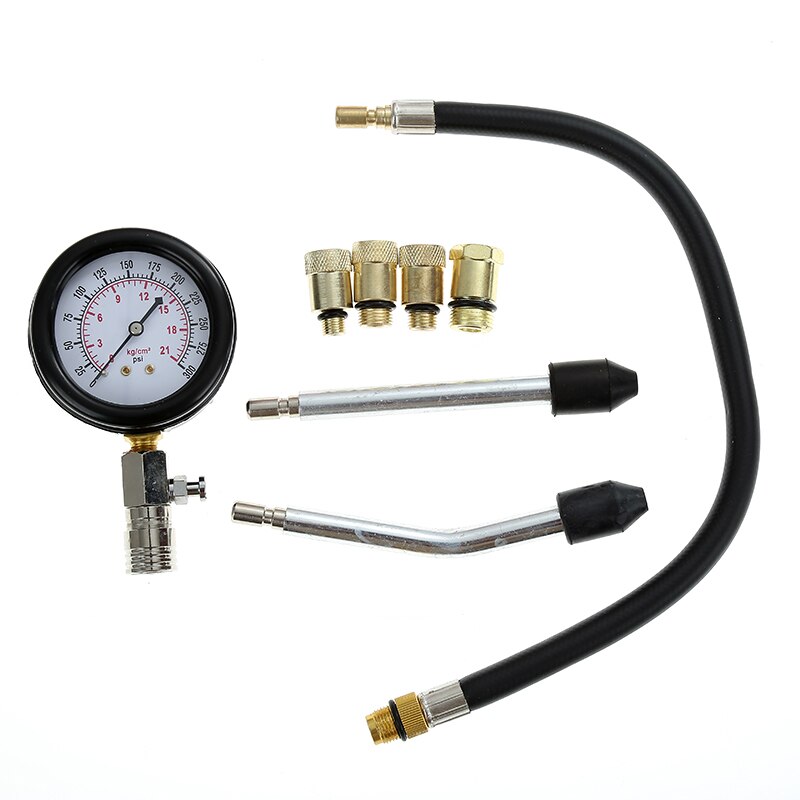 Gasoline Engine Compression Tester Car Petrol Gas Engine Cylinder Car Pressure Gauge Tester 0 - 300PSI / 0 - 2000kPa Adapter HWC