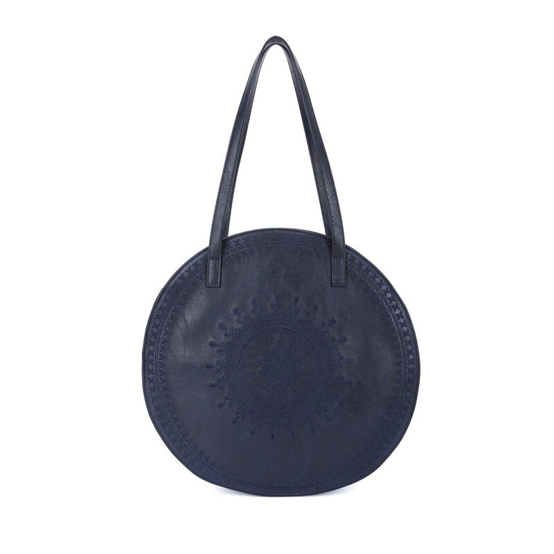 Giovanna Milano Bolso grande de playa de verano Bolso de hombro con dibujos bordados Bolsos redondos con bolsillo Interior y cremallera compartimientos abiertos de compras informal vintage bohemian mujer T11086: Azul Oscuro