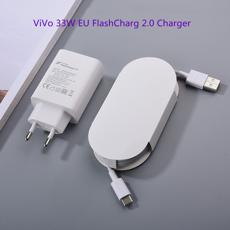 Original Vivo 33W FlashCharg 2.0 Charger EU US Fast Charging Adapter 100CM Type C Cable For Vivo X50 X30 X60 Pro S7 S12 iQOO Z1X