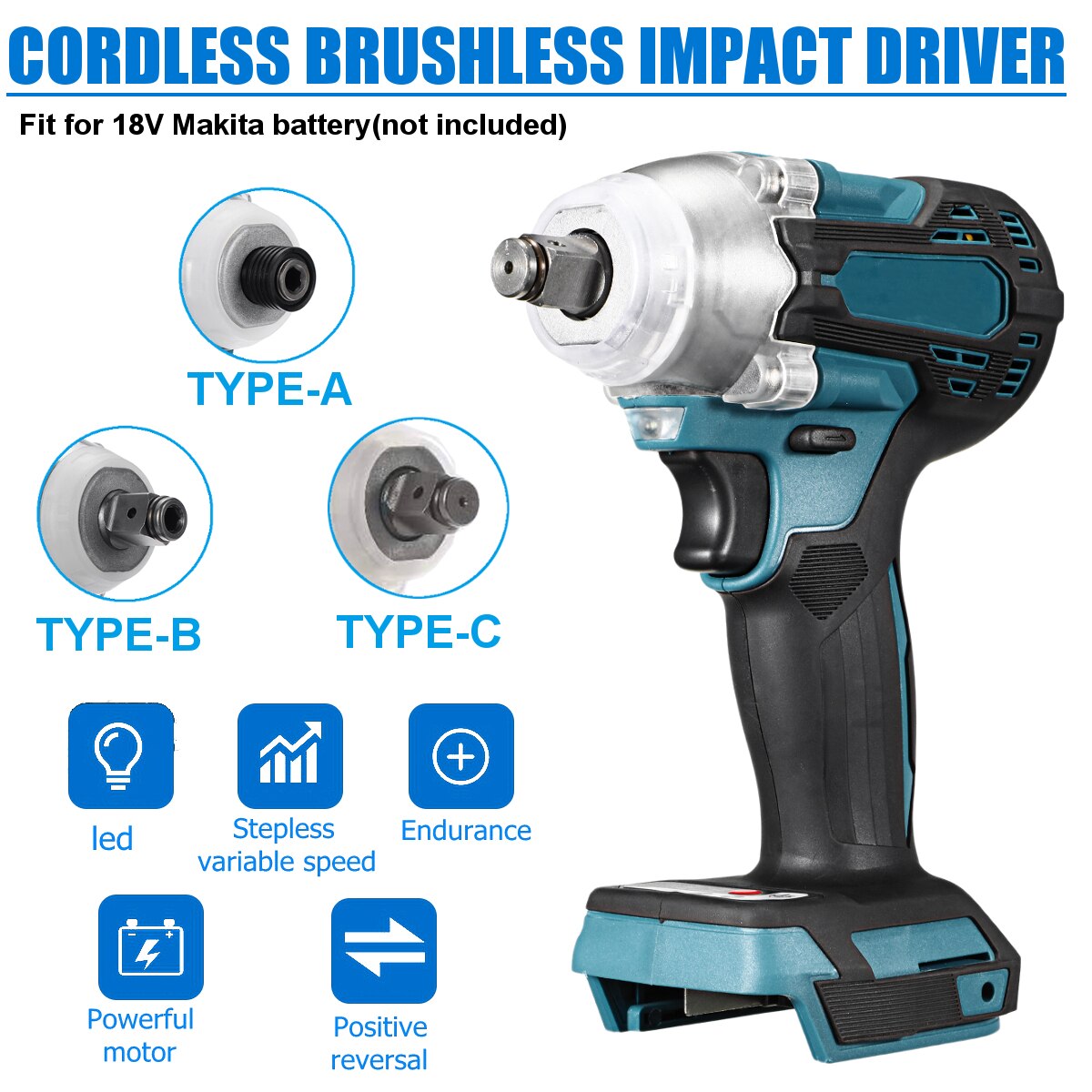 18V Electric screwdriver Impact Drill 1/2" 2-Speed Rechargable Electric Screwdriver Drill Li-Ion Battery For Makita Battery