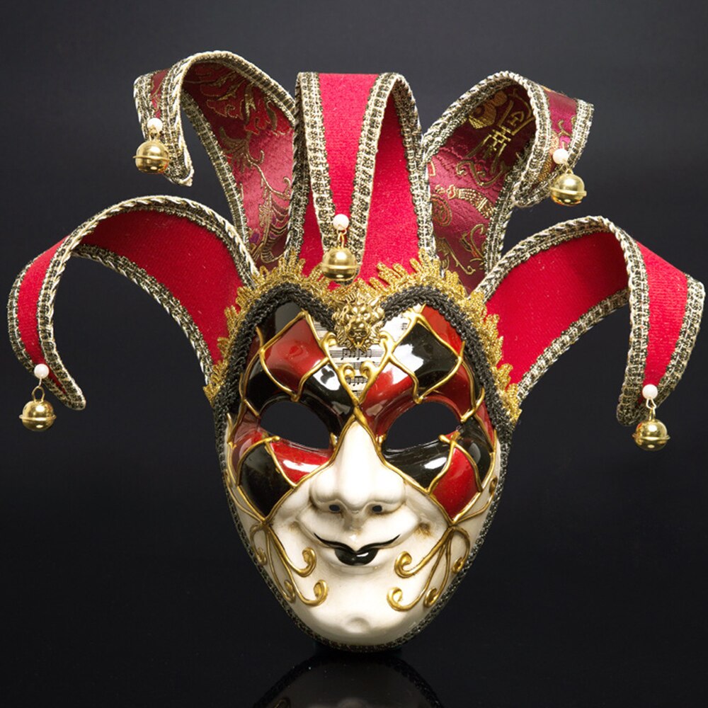Party Crack Mask Venetian Masquerade Masks Full Face Jester Joker Cosplay Wall Mask Halloween Carnival Art Decoration: Red